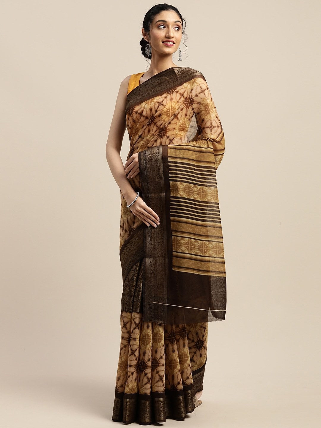 Women's Brown Art Silk Printed Saree