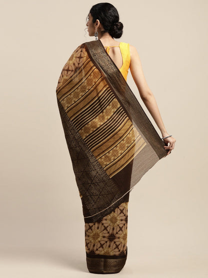 Women's Brown Art Silk Printed Saree
