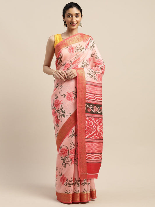 Women's Pink Art Silk Printed Saree