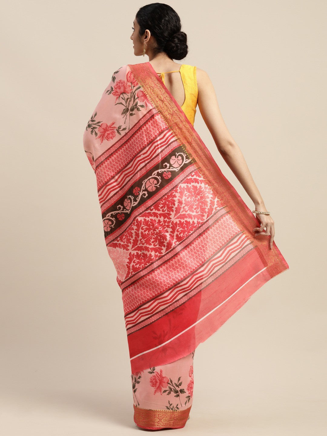 Women's Pink Art Silk Printed Saree