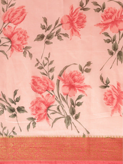 Women's Pink Art Silk Printed Saree
