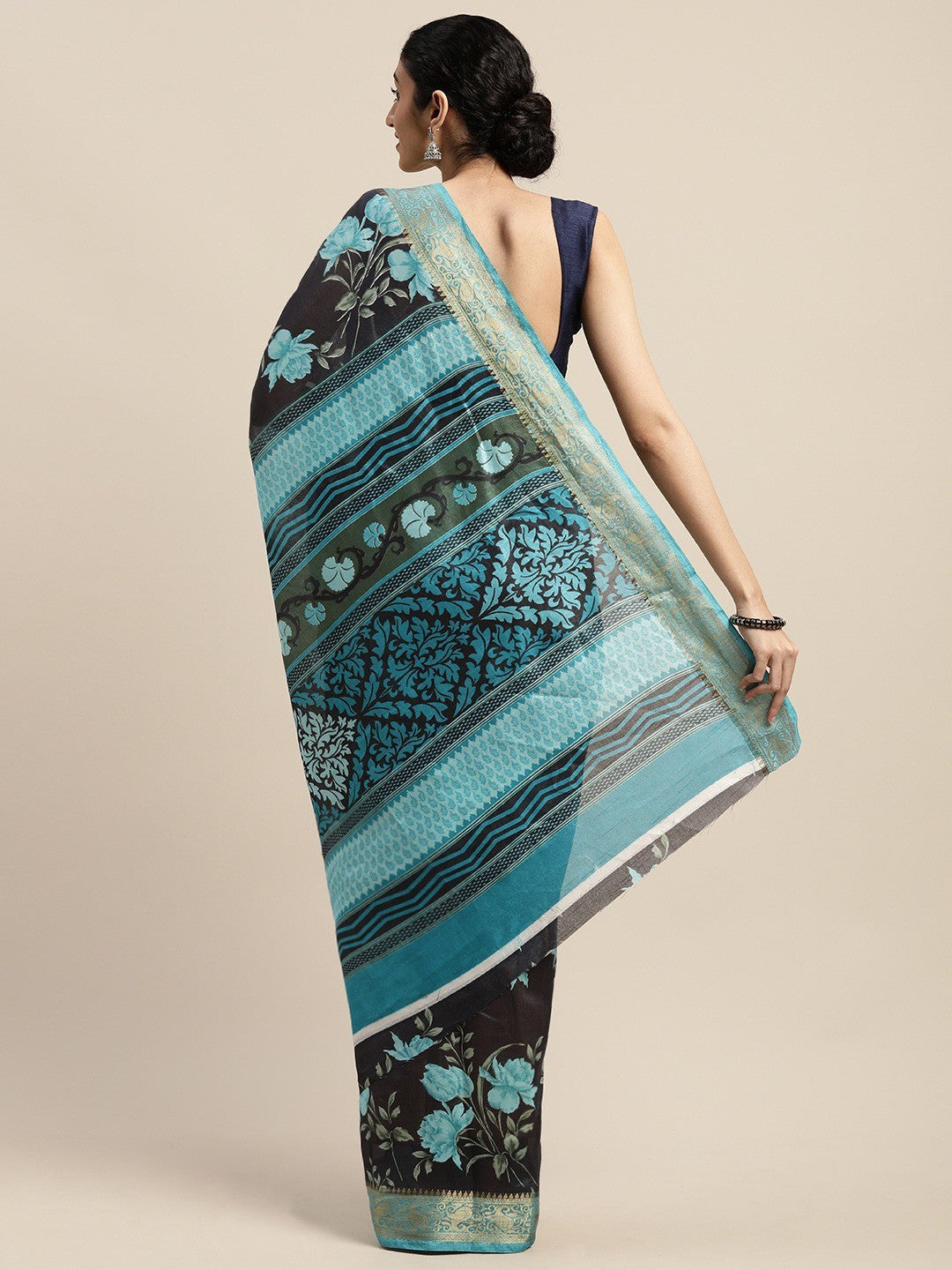 Women's Black Art Silk Printed Saree
