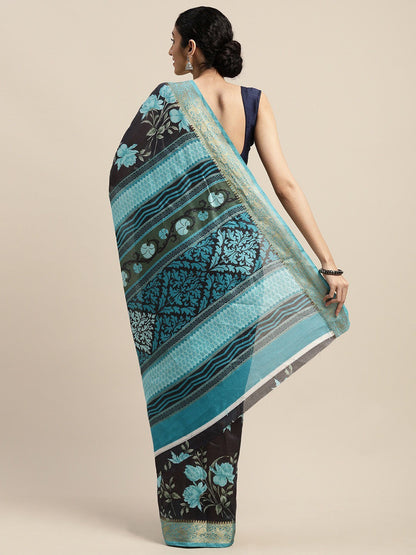 Women's Black Art Silk Printed Saree