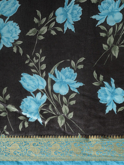 Women's Black Art Silk Printed Saree
