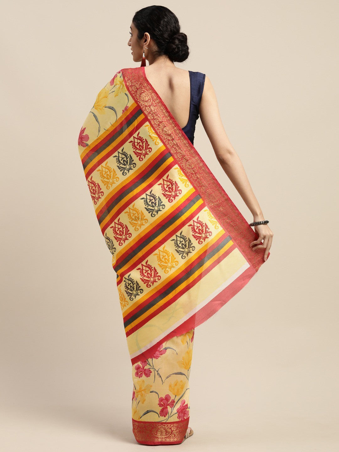 Women's Yellow Art Silk Printed Saree