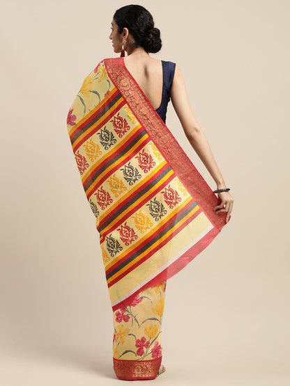Women's Yellow Art Silk Printed Saree