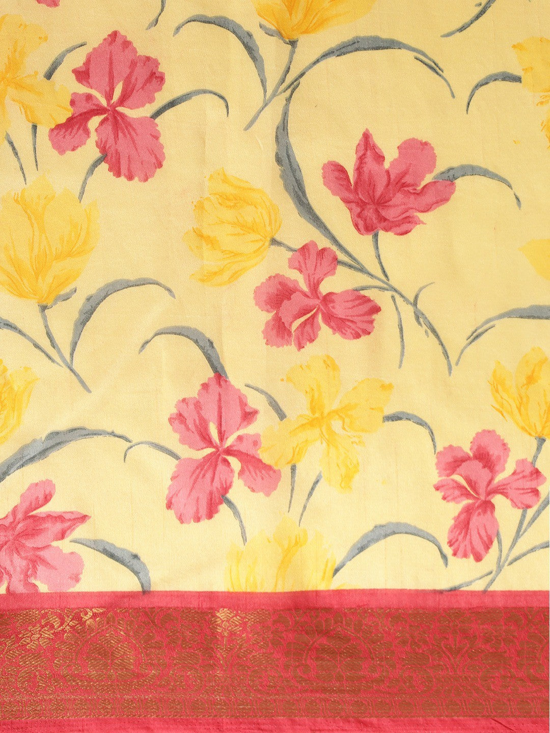 Women's Yellow Art Silk Printed Saree