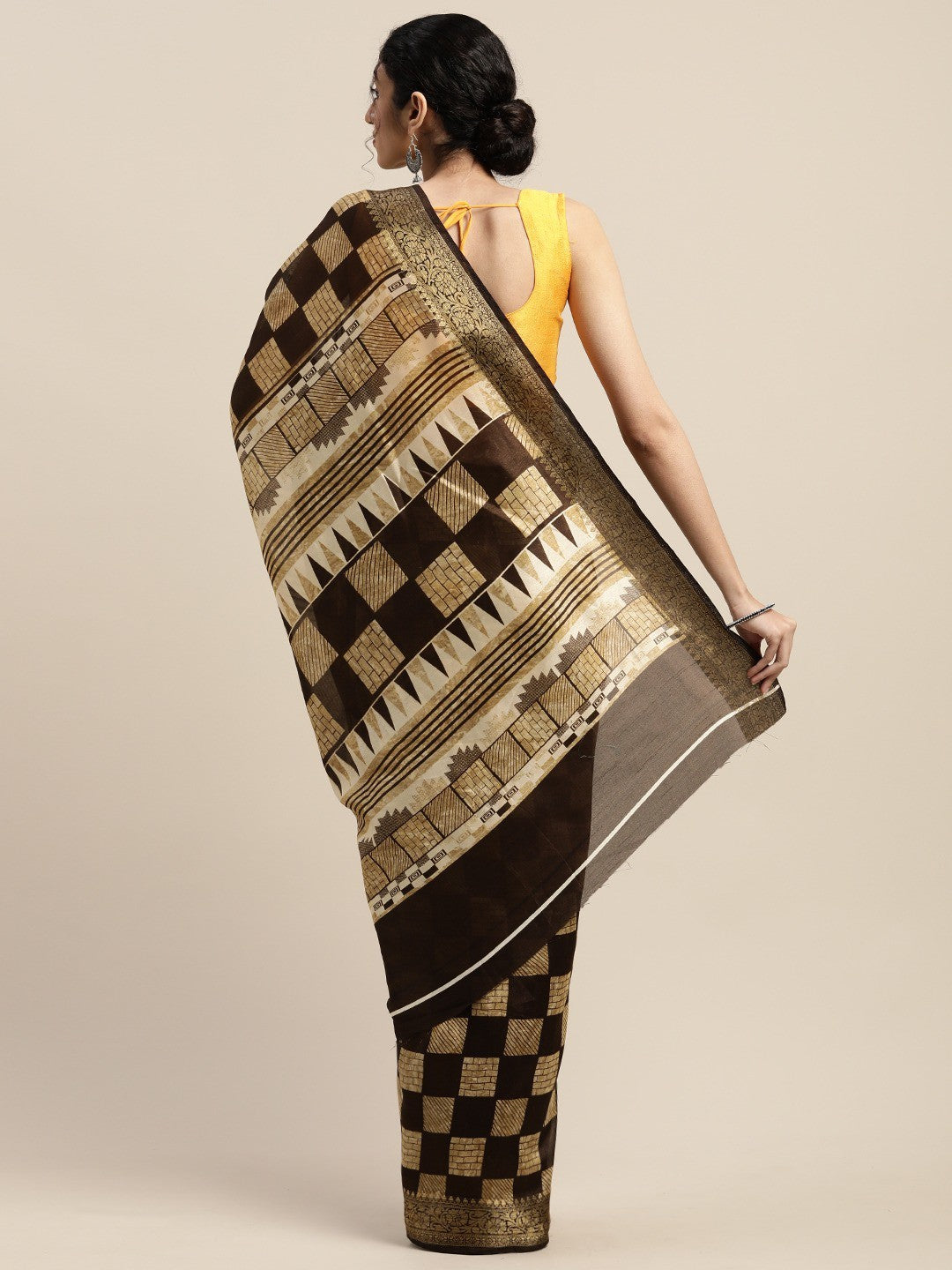 Women's Brown , Beige Art Silk Printed Saree