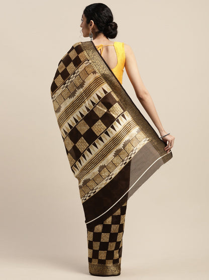 Women's Brown , Beige Art Silk Printed Saree