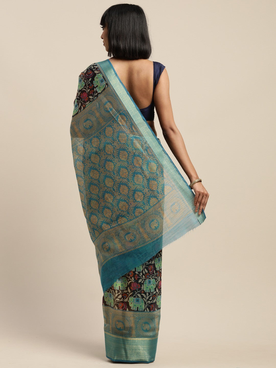 Women's Black Art Silk Printed Saree