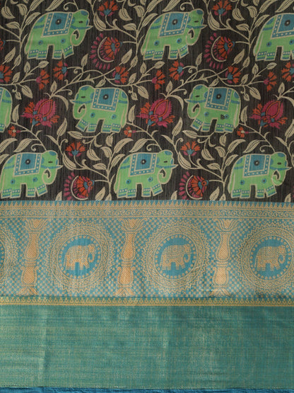 Women's Black Art Silk Printed Saree