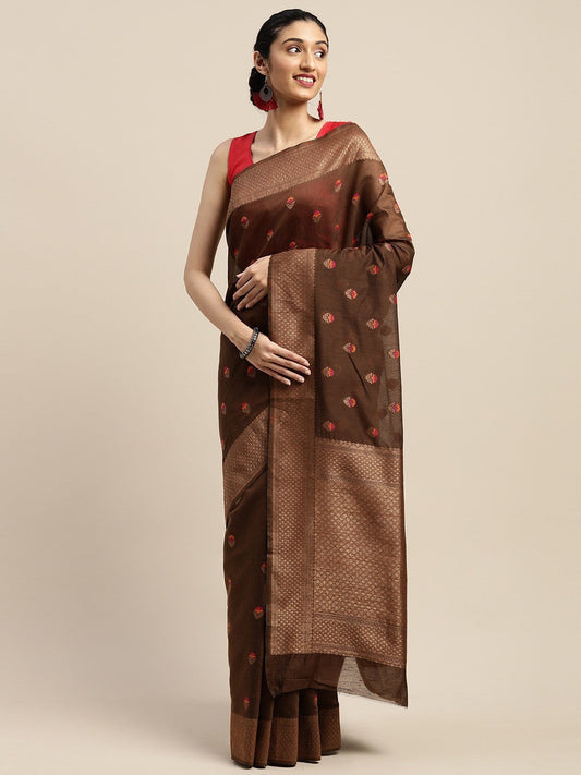 Women's Brown Art Silk Printed Saree