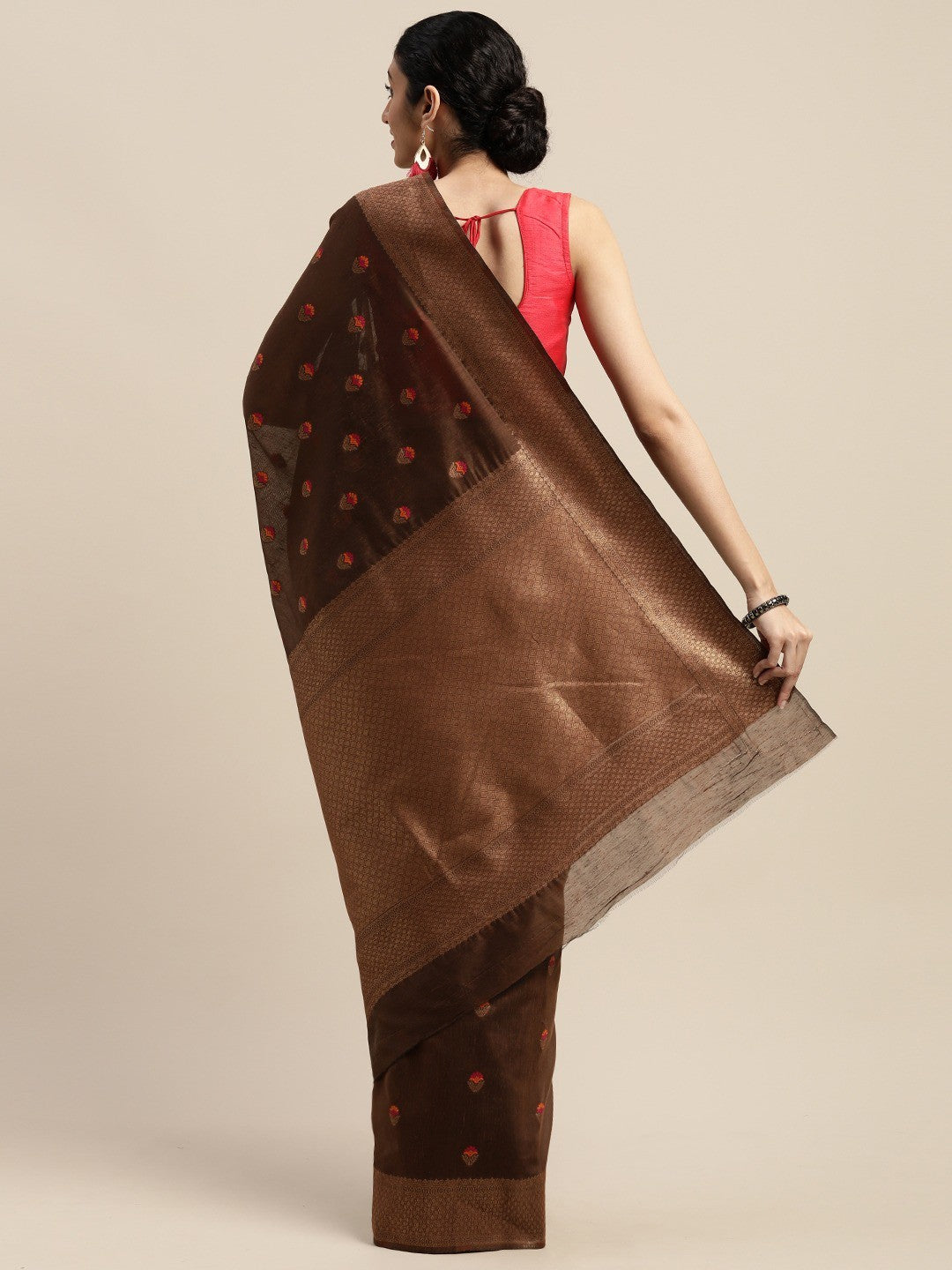 Women's Brown Art Silk Printed Saree