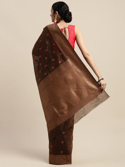 Women's Brown Art Silk Printed Saree