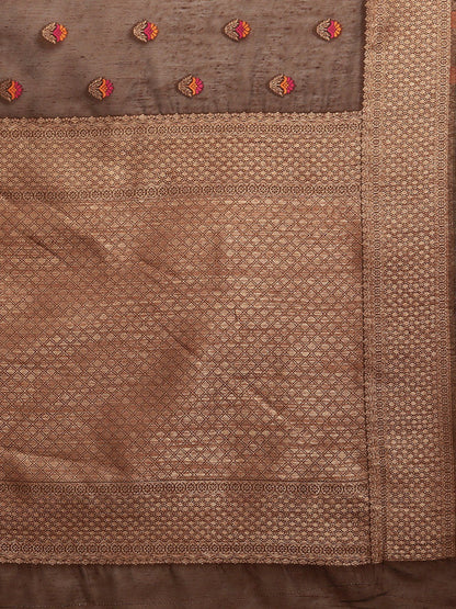 Women's Brown Art Silk Printed Saree