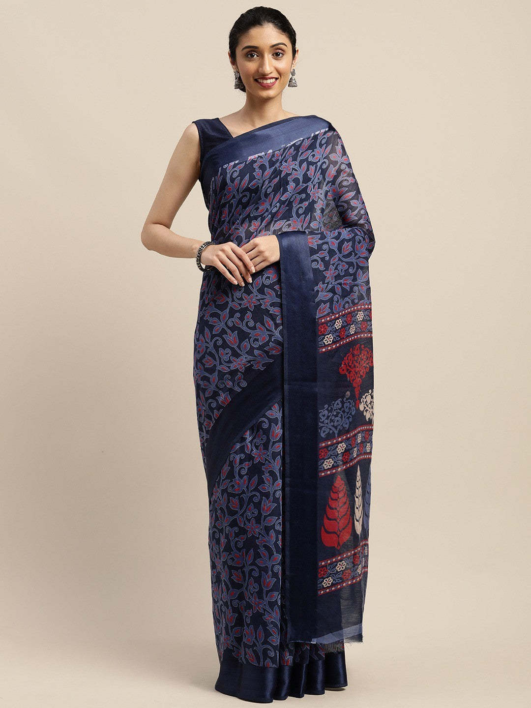 Women's Blue Art Silk Printed Saree
