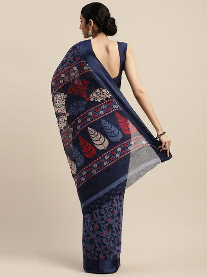 Women's Blue Art Silk Printed Saree