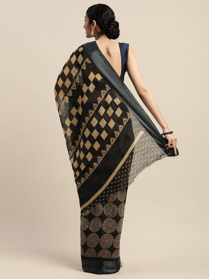 Women's Black Art Silk Printed Saree