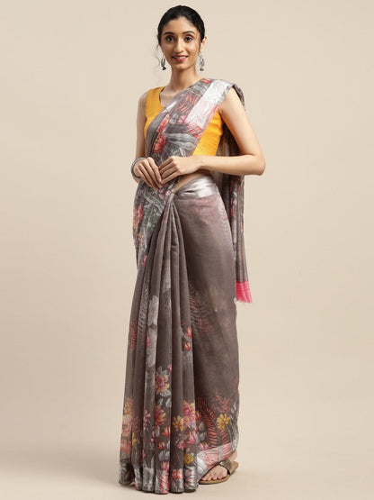 Women's Grey Art Silk Printed Saree