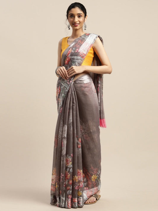 Women's Grey Art Silk Printed Saree