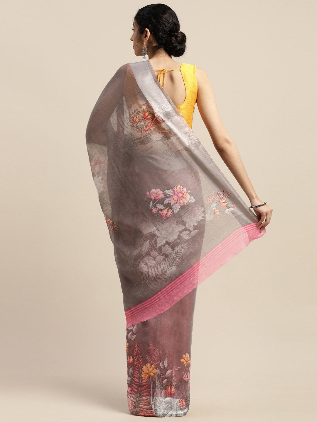 Women's Grey Art Silk Printed Saree