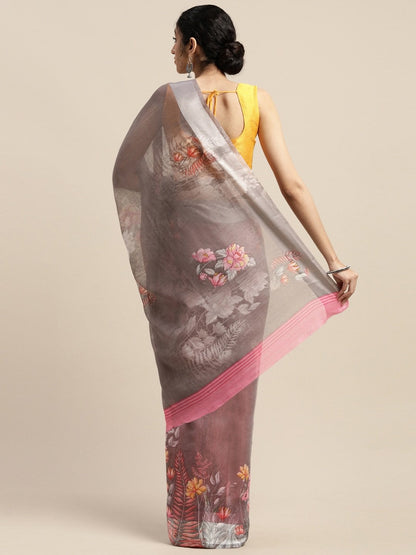Women's Grey Art Silk Printed Saree