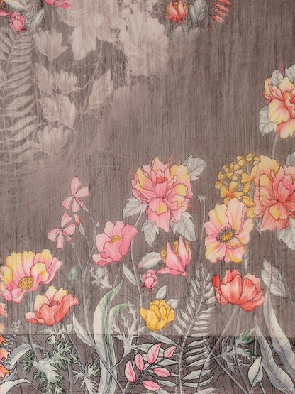 Women's Grey Art Silk Printed Saree