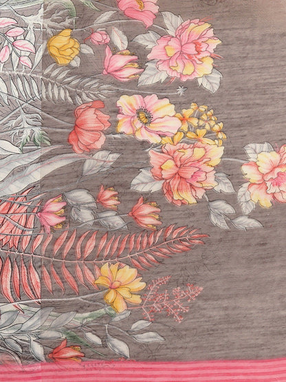 Women's Grey Art Silk Printed Saree