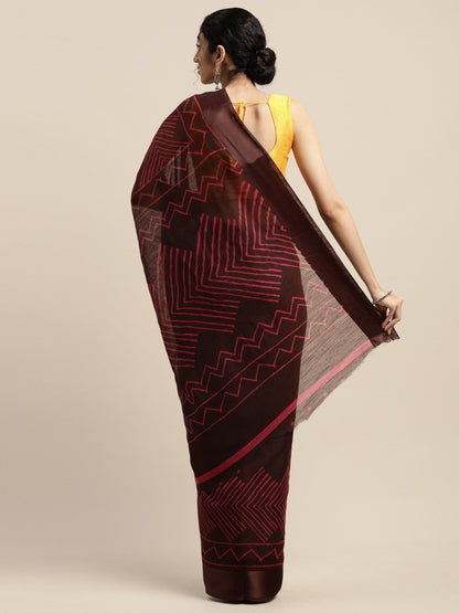 Women's Brown Art Silk Printed Saree