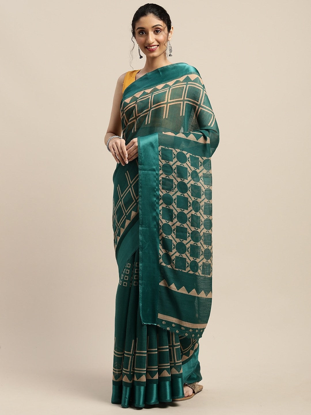 Women's Green Art Silk Printed Saree