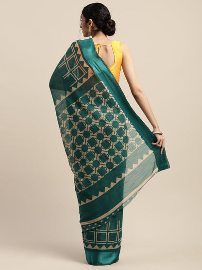 Women's Green Art Silk Printed Saree