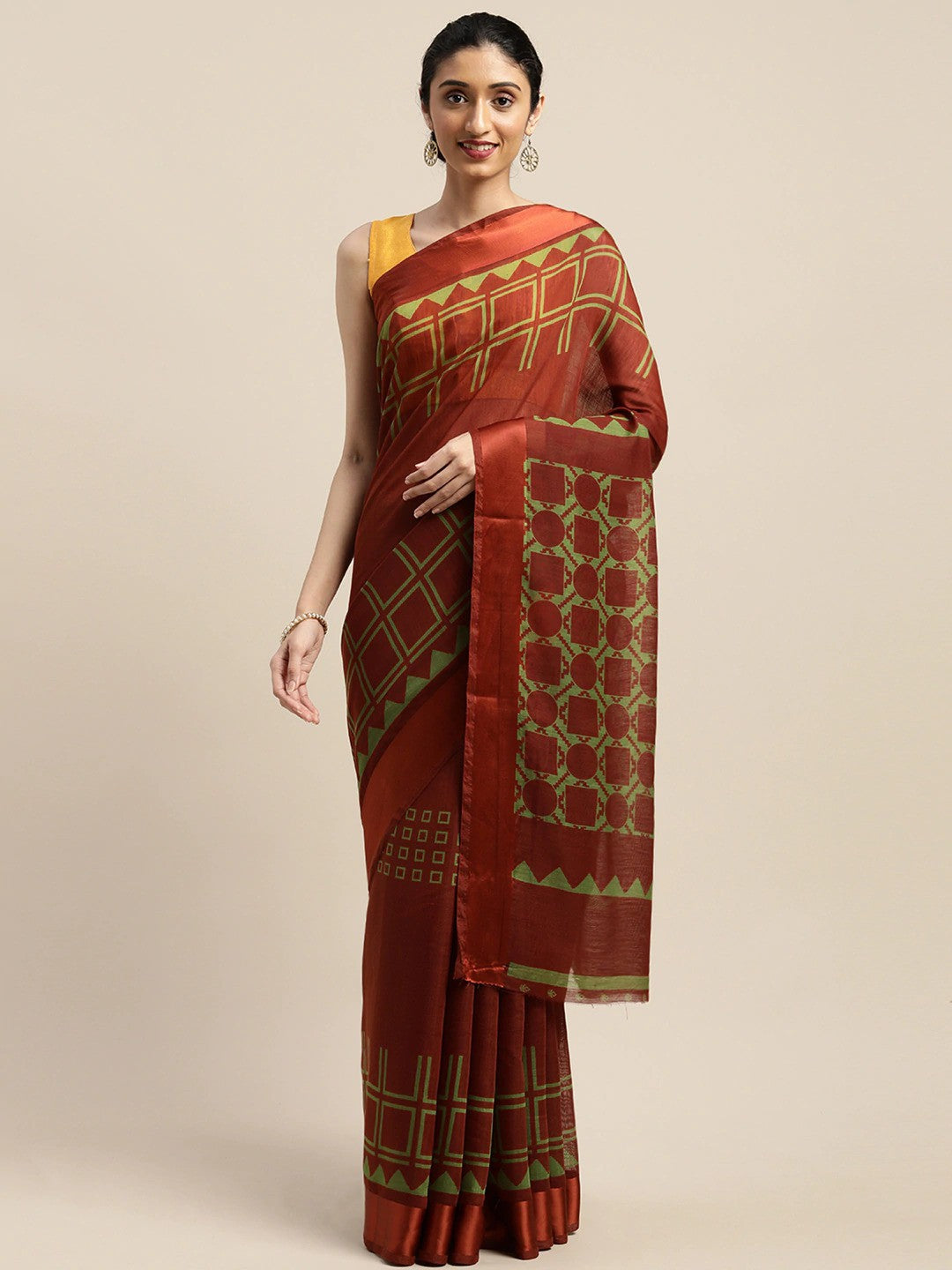 Women's Brown Art Silk Printed Saree