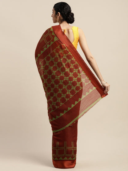 Women's Brown Art Silk Printed Saree