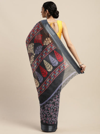 Women's Grey Art Silk Printed Saree