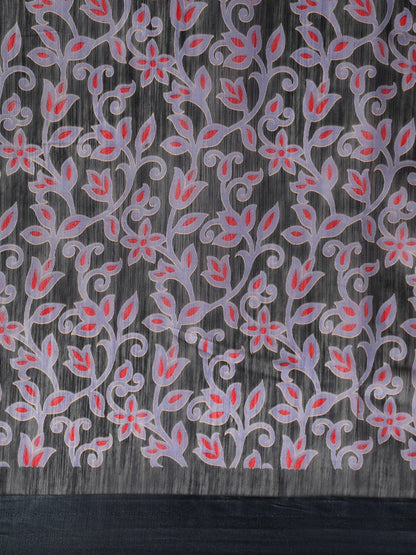 Women's Grey Art Silk Printed Saree