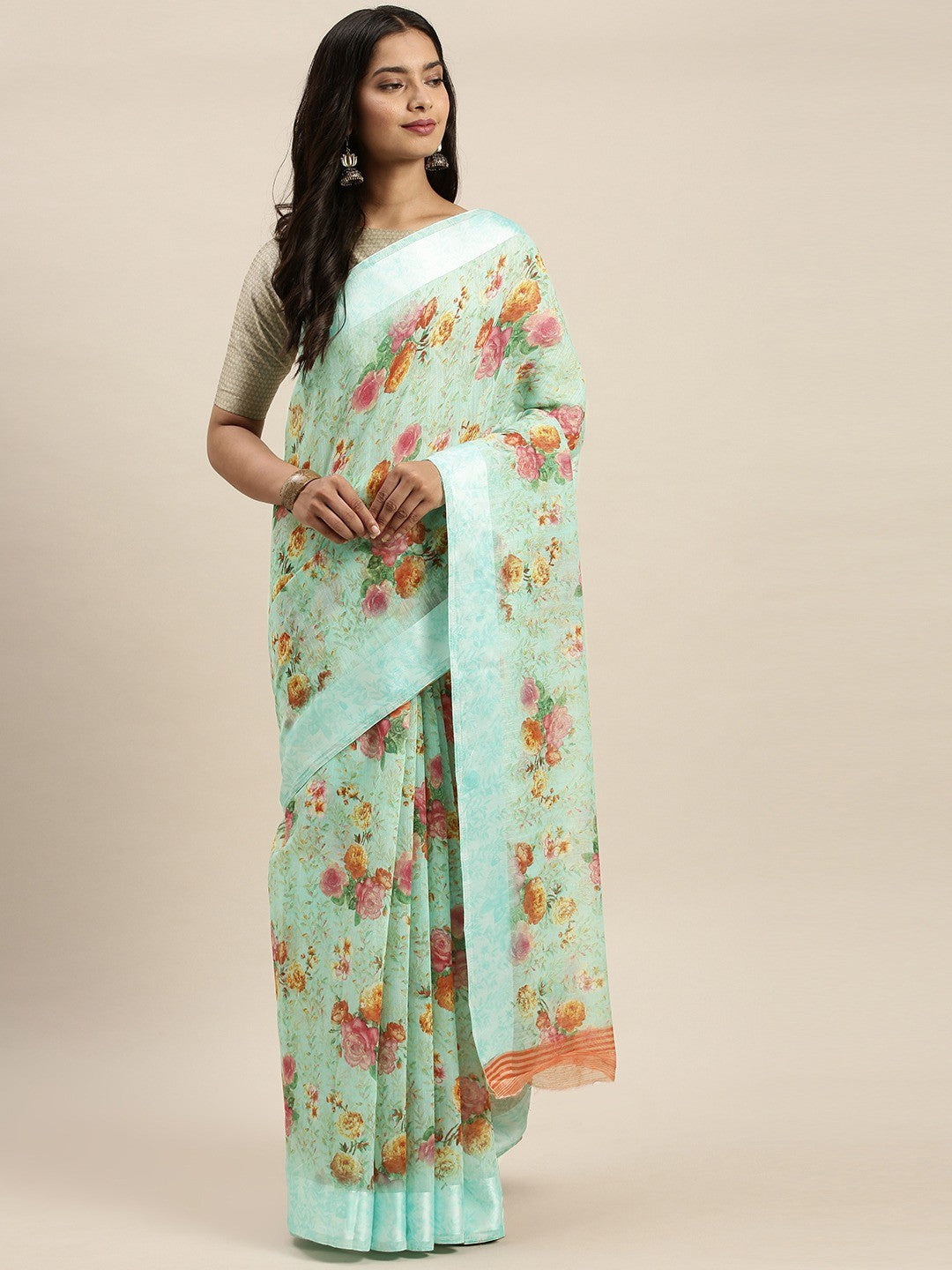 Women's Green Art Silk Printed Saree