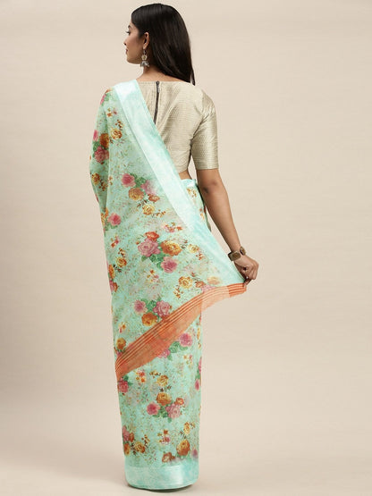 Women's Green Art Silk Printed Saree
