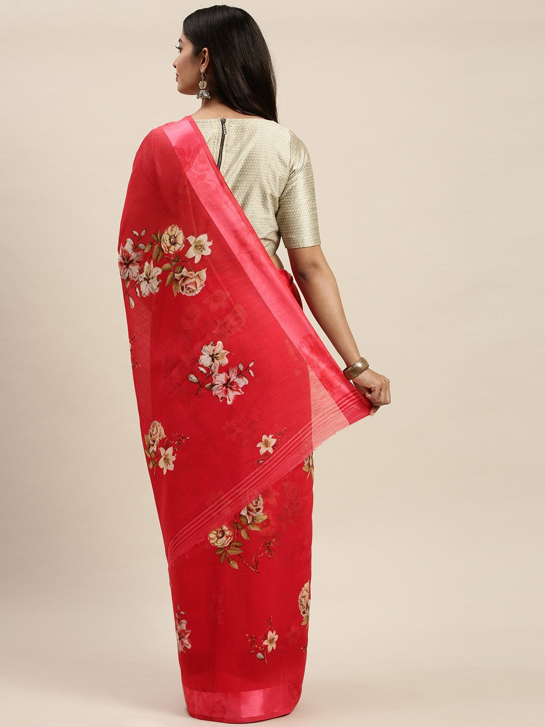 Women's Red Art Silk Printed Saree