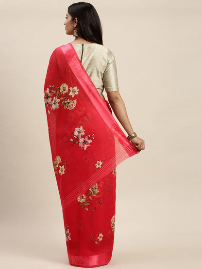 Women's Red Art Silk Printed Saree