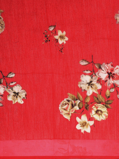 Women's Red Art Silk Printed Saree