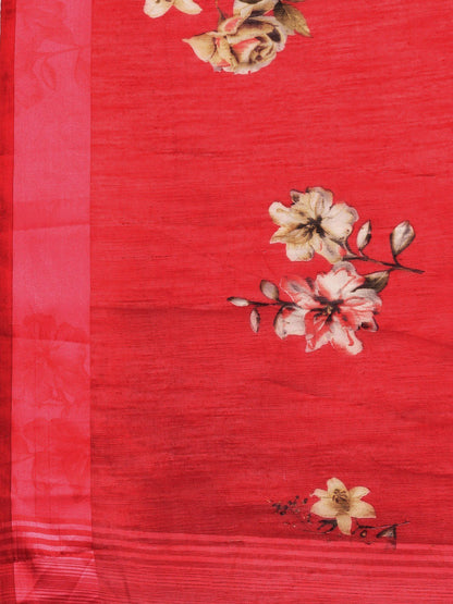 Women's Red Art Silk Printed Saree