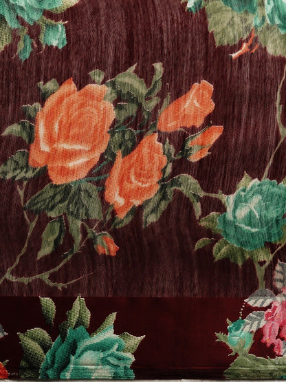 Women's Maroon Art Silk Printed Saree