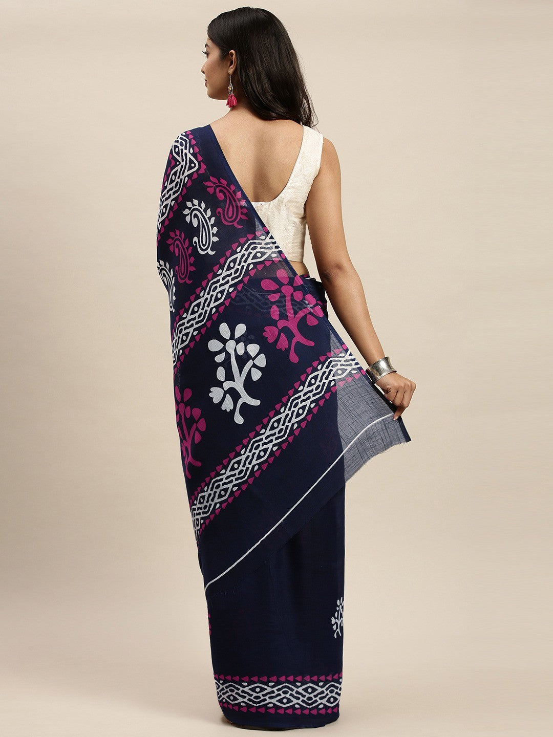 Women's Dark Blue Art Silk Printed Saree