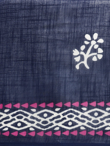 Women's Dark Blue Art Silk Printed Saree