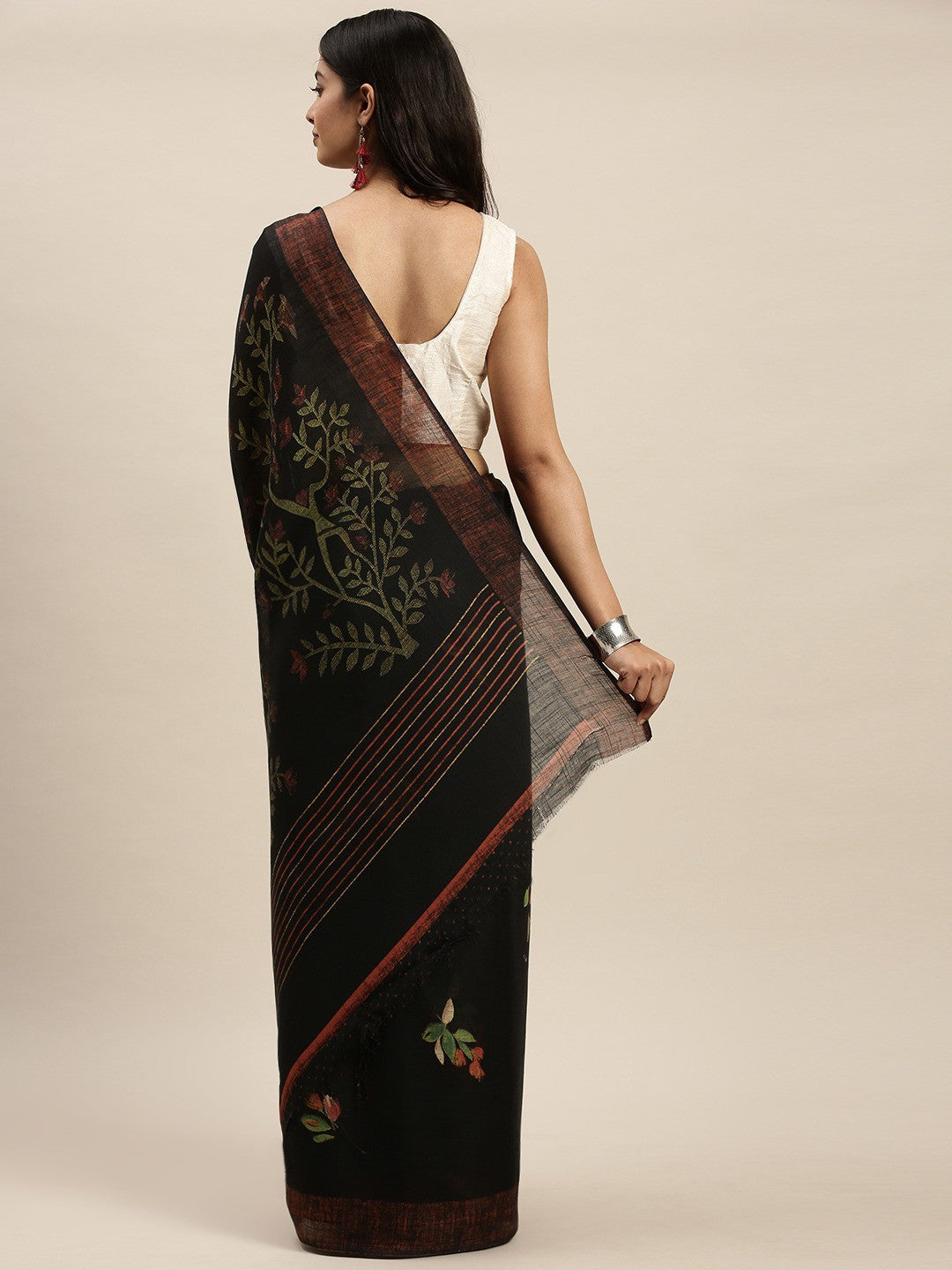 Women's Black Art Silk Printed Saree
