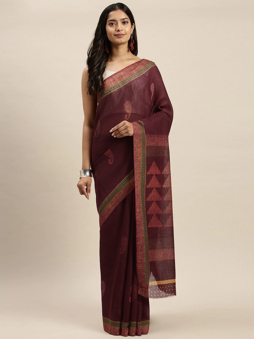 Women's Maroon Art Silk Printed Saree