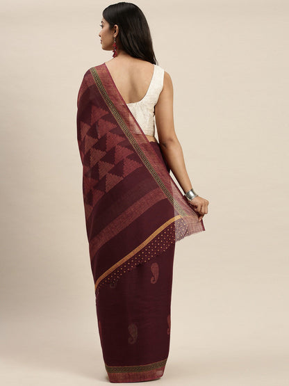 Women's Maroon Art Silk Printed Saree