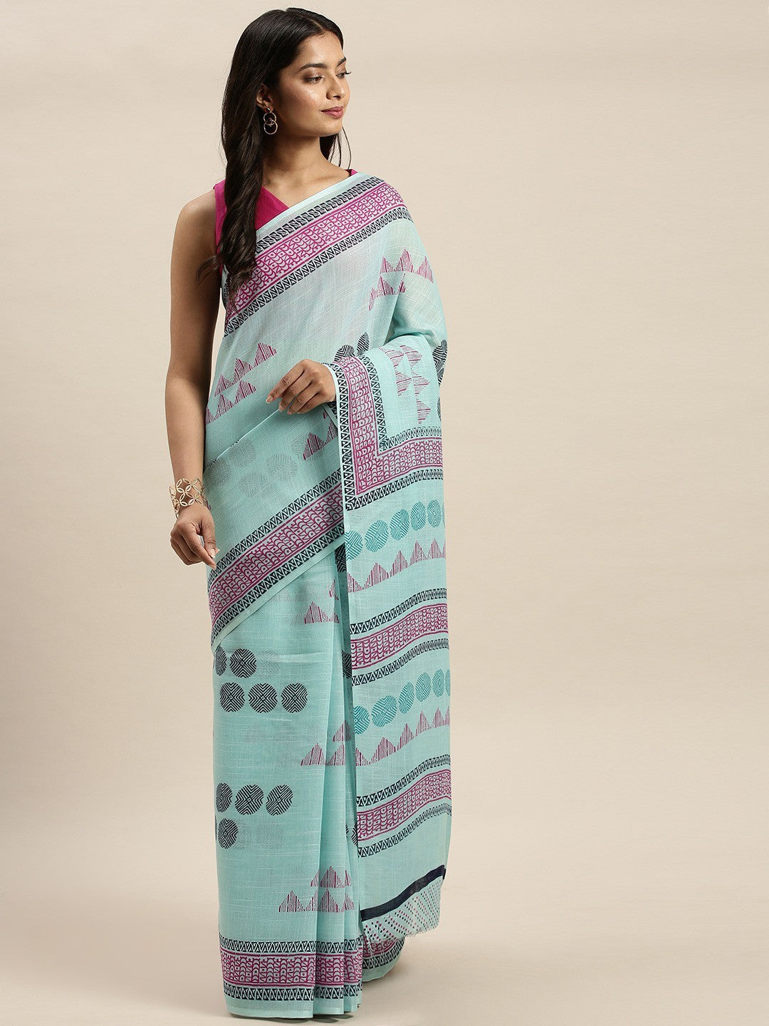 Women's Light Blue Art Silk Printed Saree