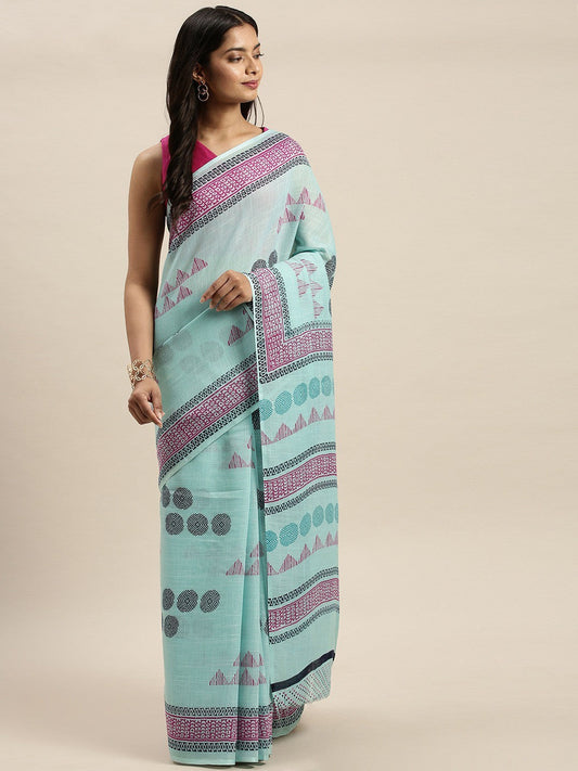 Women's Light Blue Art Silk Printed Saree