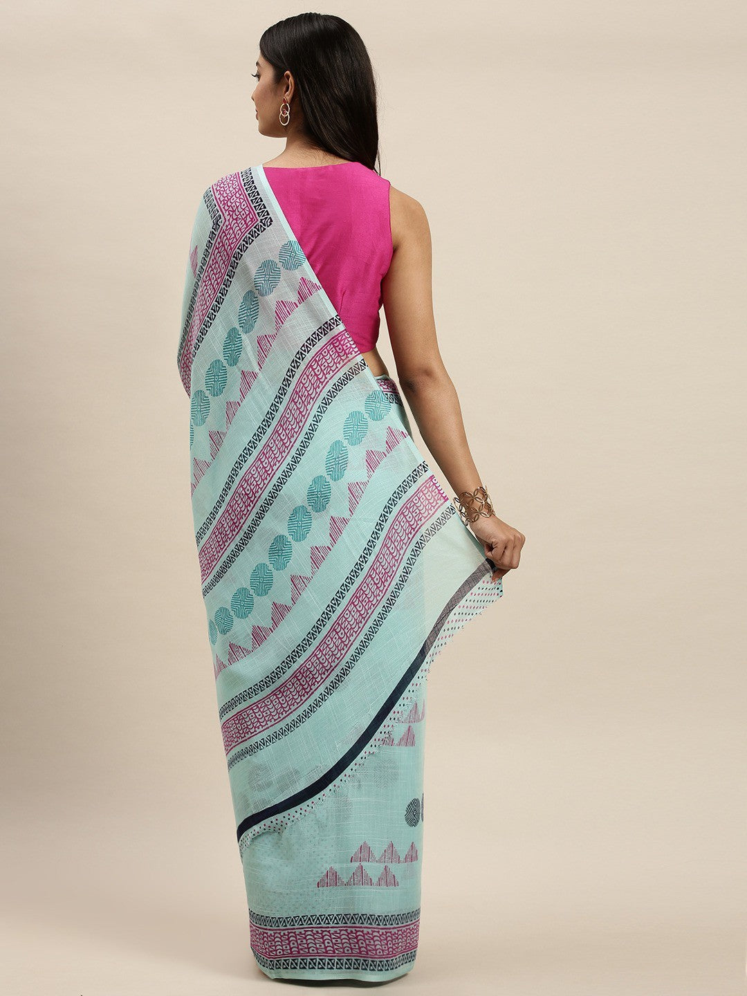 Women's Light Blue Art Silk Printed Saree